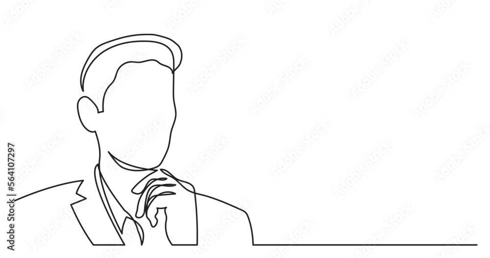 Poster continuous line drawing vector illustration with fully editable stroke of young man thinking about i
