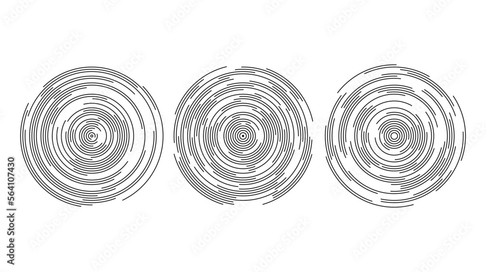 Poster concentric circle segments set. rippled round patten background. sonar or sound wave rings collectio