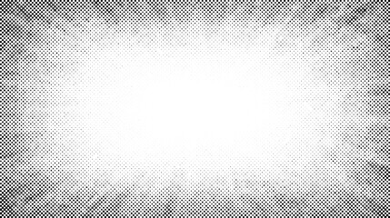 Halftone radial texture. Comic style grain background. Pop art faded textured frame. Grunge speckle effect. Dotted particles print wallpaper. Pixelated gradient backdrop