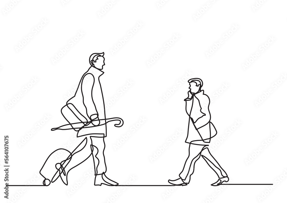 Poster continuous line drawing vector illustration with fully editable stroke of commuters passing by