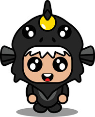 cartoon character vector illustration of cute angler animal mascot costume