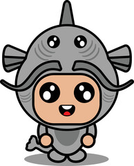 cartoon character vector illustration of cute catfish animal mascot costume