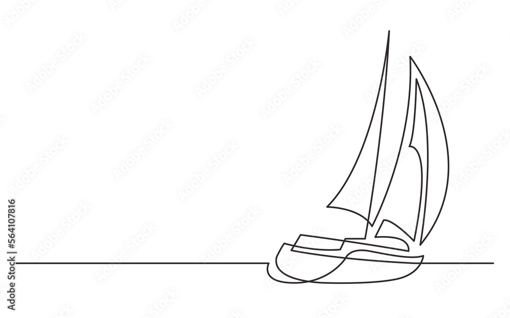 Poster continuous line drawing vector illustration with fully editable stroke of sailing boat