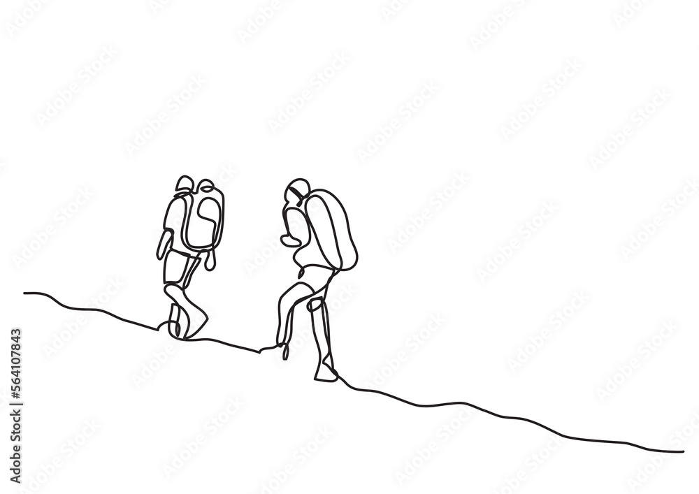 Canvas Prints continuous line drawing vector illustration with fully editable stroke of travelers walking