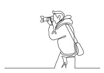 continuous line drawing vector illustration with FULLY EDITABLE STROKE of photographer making pictures