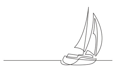 continuous line drawing vector illustration with FULLY EDITABLE STROKE of sailing boat