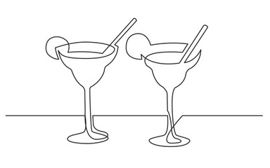 continuous line drawing vector illustration with FULLY EDITABLE STROKE of two exotic cocktail drinks