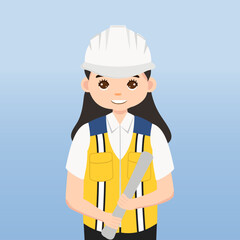 Architect, technician and builders and engineers and mechanics and Construction Worker People teamwork ,Vector illustration cartoon character. Engineer with white safety helmet in construction site.