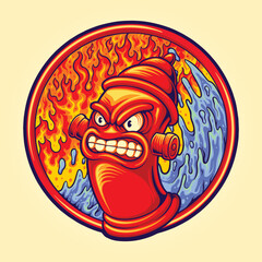 Angry red classic fire hydrant cartoon illustration Vector illustrations for your work Logo, mascot merchandise t-shirt, stickers and Label designs, poster, greeting cards advertising business company
