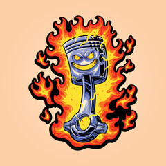 Angry piston racing with flaming fire cartoon illustration Vector for your work Logo, mascot merchandise t-shirt, stickers and Label designs, poster, greeting cards advertising business 