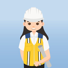 Architect, technician and builders and engineers and mechanics and Construction Worker People teamwork ,Vector illustration cartoon character. Engineer with white safety helmet in construction site.