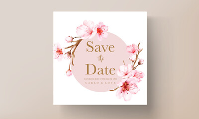 beautiful wedding invitation card with sweet cherry blossom flower