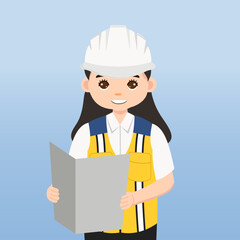 Architect, technician and builders and engineers and mechanics and Construction Worker People teamwork ,Vector illustration cartoon character. Engineer with white safety helmet in construction site.