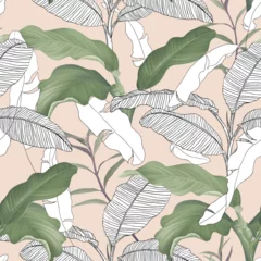 Gordijnen Floral seamless pattern, various tropical plants on brown © momosama