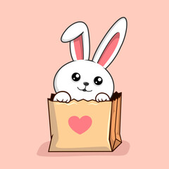 Rabbit in Shopping Bag - Cute Bunny Kawaii in Paper Bag