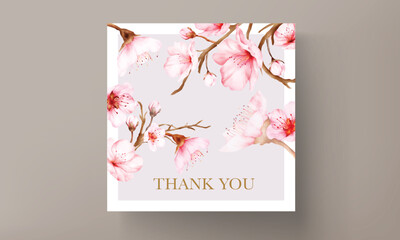 beautiful pink cherry blossom floral watercolor invitation card