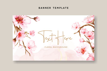 beautiful cherry blossom watercolor floral background