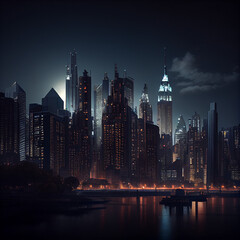Obraz premium City Skyline at Night A Dramatic View of Urban Lights and Architecture Generative