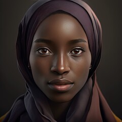 Naklejka premium Portrait of a Serious African young woman wearing a hijab looking at the camera. generative AI