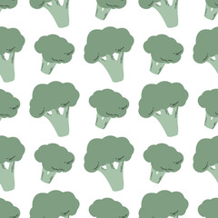 Pattern with green broccoli Hand drawn for health