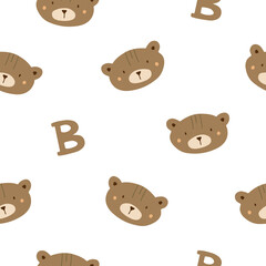 cute seamless pattern with cartoon teddy bears for kids. animal on a white background. vector illustration for nursery and textile.
