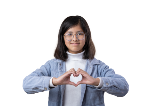 Mexican young girl making heart with hands, self love, women's rights, international women's day