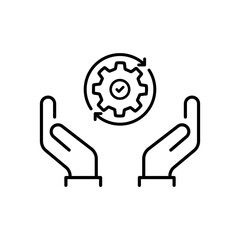 hand holding gear like optimize system icon. linear trend modern simple digital perform logotype graphic stroke design web element isolated on white. concept of workflow symbol or efficient pictogram