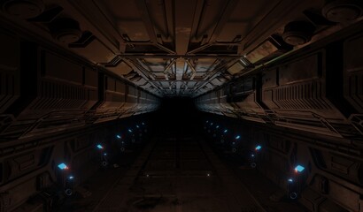 Tunnel of light a science fiction in dark scene 3D rendering sci-fi wallpaper backgrounds © mapichai