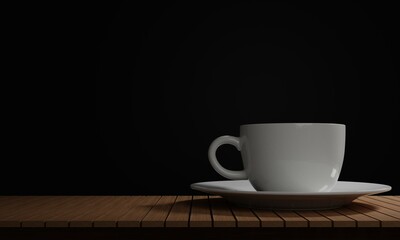 white Coffee cup on wooden table Isolate background.3D rendering illustration