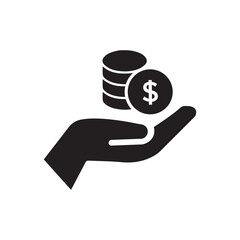 Money Icon Vector. Payment system. Coins Dollar cent on hand Sign isolated on white background. Flat design style