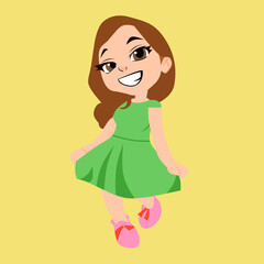 Illustration vector graphic of girl wearing a green dress, perfect for icon children or avatar