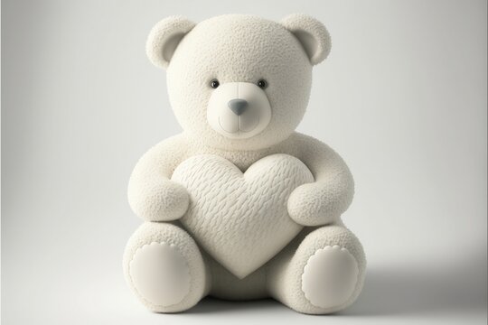 teddy bear toy hold valentine heart, isolated on white background,Generative AI 