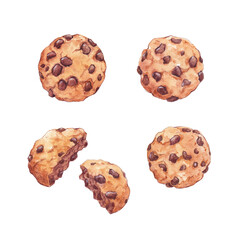Watercolor chocolate chip cookies set