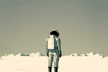 sad irate astronaut at the horizon. Generative AI	