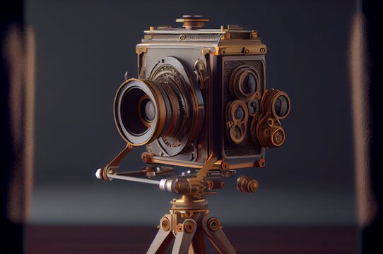 old fashioned camera on a tripod made with generative ai, retro photography