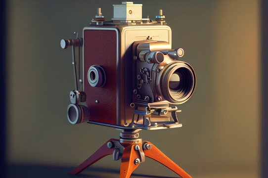 vintage camera on a tripod made with generative ai, photograph