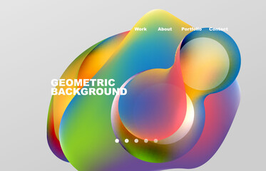 Landing page abstract liquid background. Flowing shapes, round design and circle. Web page for website or mobile app wallpaper