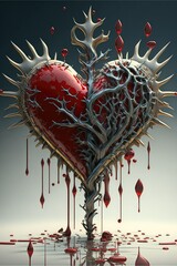 Broken Thorny Heart, AI Generated Image of a Broken Heart with Thorns, Anti-Valentine's Day