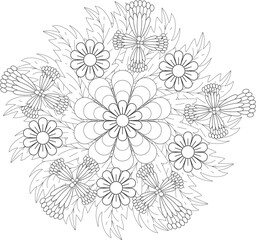 Flower. Flower Mandala. Mehndi. tattoo. decoration. Decorative ornament in ethnic oriental style. Coloring book page. Floral Mandala. Decoration in ethnic oriental. Indian style. Yoga template.