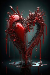 Broken Thorny Heart, AI Generated Image of a Broken Heart with Thorns, Anti-Valentine's Day - obrazy, fototapety, plakaty