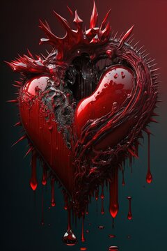 Broken Thorny Heart, AI Generated Image of a Broken Heart with Thorns, Anti-Valentine's Day