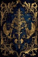 Gilded Herald Damask Wallpaper, Ai Generated Image of Distressed Gilded Wallpaper