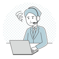 コールセンター　オペレーター　カスタマーサポート　困っている男性