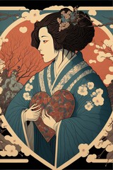 Fototapeta premium japanese style illustration with love and friendship theme, sanvalentin's day