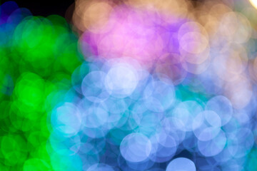 녹색, 파란색, 보라색 등의 불빛으로 표현한 보케 아웃포커스 이미지. 