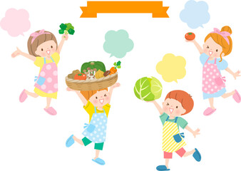 料理をする子供達のイメージイラスト素材