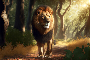 Obraz na płótnie Canvas Lion in the forest. Generative AI