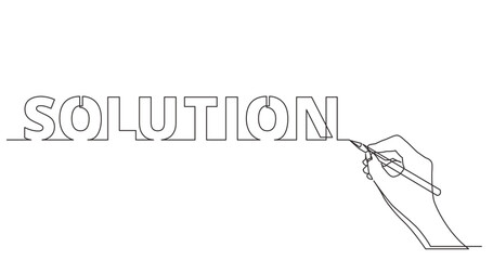 continuous line drawing vector illustration with FULLY EDITABLE STROKE of hand drawing business word of solution