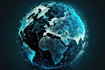 Abstract network connections around the world background classic blue with connection lines and dots for tech.