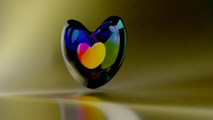 blue glass heart on yellow background